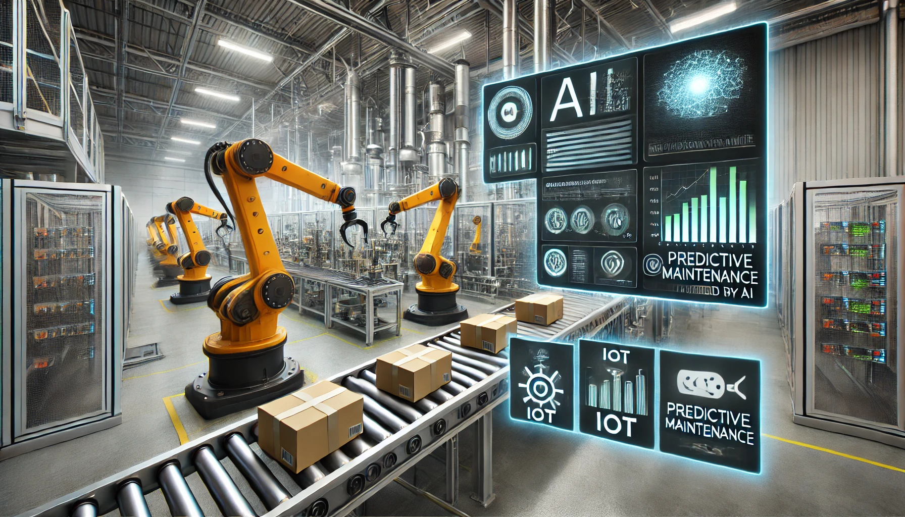 an advanced industrial automation facility powered by AI and IoT.