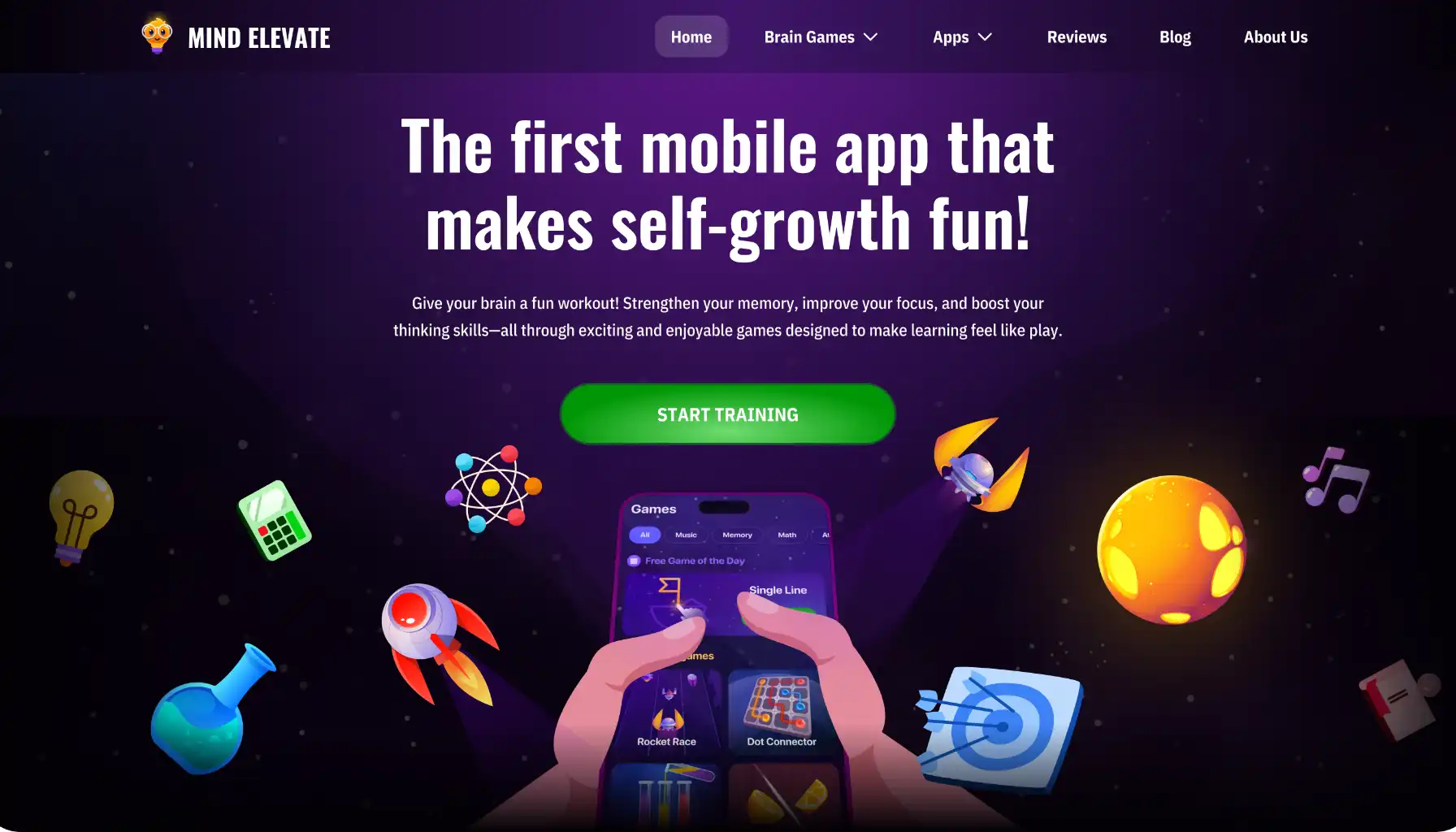 Mind Elevate’s main page.